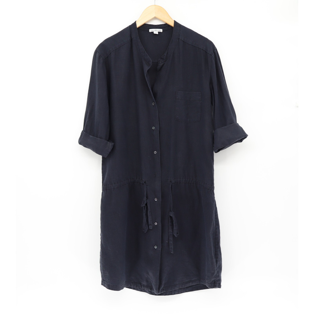 James Perse Women's Black Linen Drop Waist Lagoonlook Shirt Dress Sz 4 US Sz 12